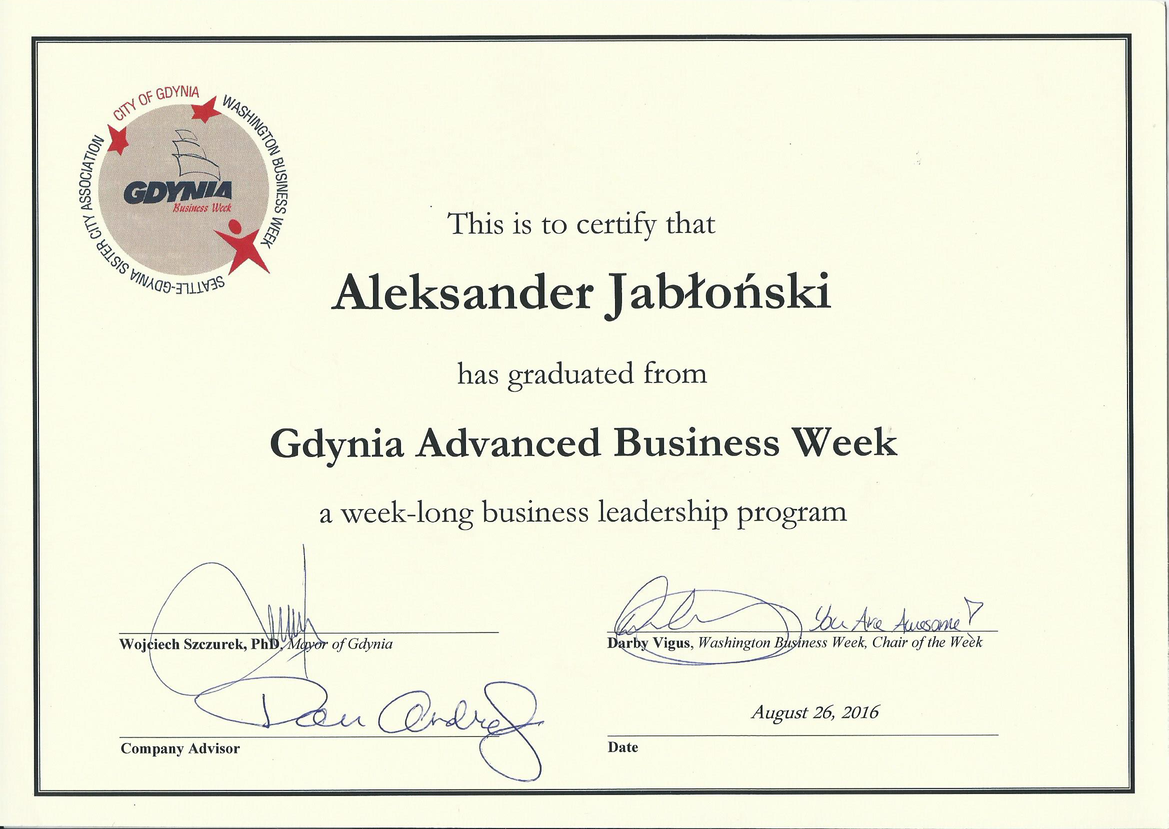 Zdjęcie certyfikatu Gdynia Advanced Business Week